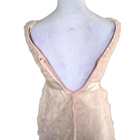 VTG 80s Pink Floral Ribbon Overlay Gown Rosette Waist Formal Dress Coquette Hoco - Picture 4 of 9